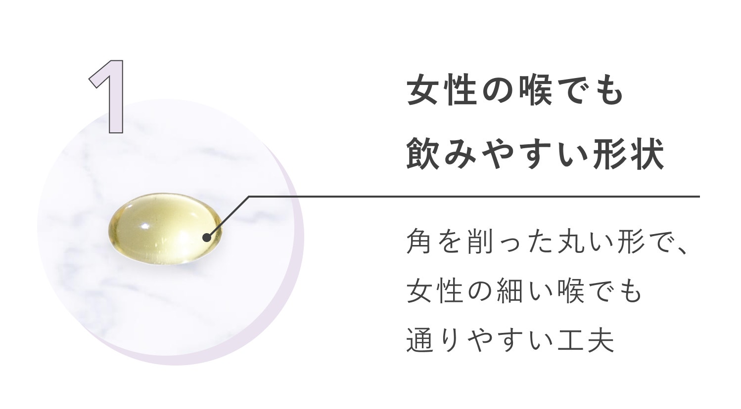 女性の喉でも飲みやすい形状 角を削った丸い形で、女性の細い喉でも通りやすい工夫